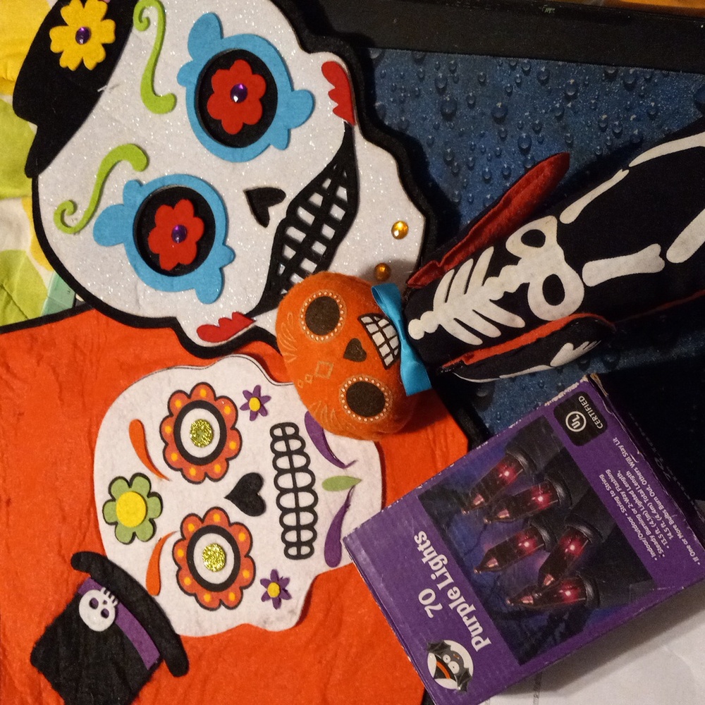 Decor Bundle:Day of the Dead Decor Bundle:1 stands up,2 Sets Of hanging,& lights